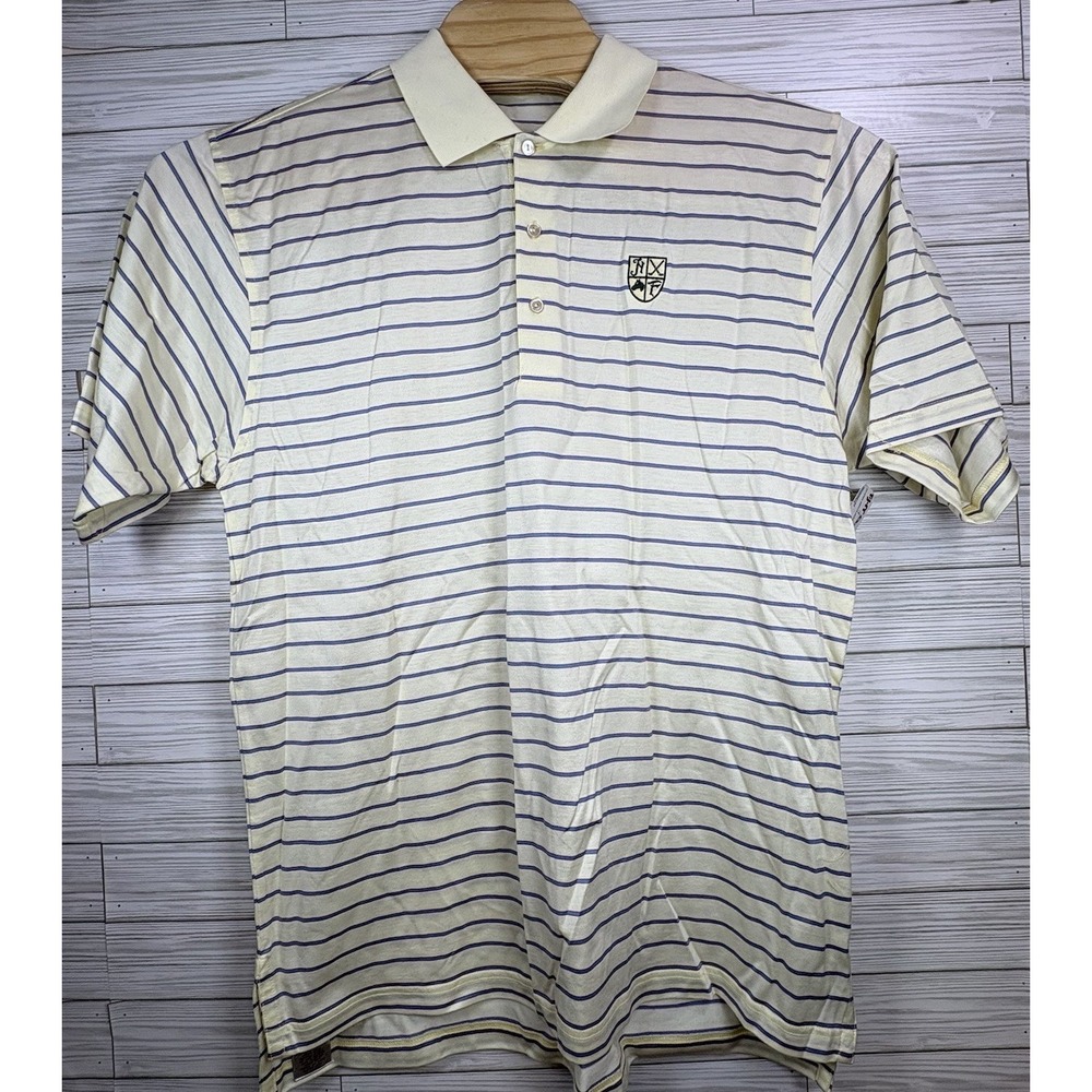 Peter Millar Men's Summer Comfort Yellow Blue Logo Golf Polo Shirt Size Lg